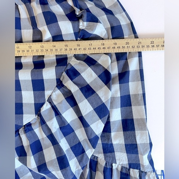 POPSUGAR GINGHAM DRESS SZ M RUFFLE HEM FAUX WRAP SKIRT BLUE WHITE - Picture 12 of 15